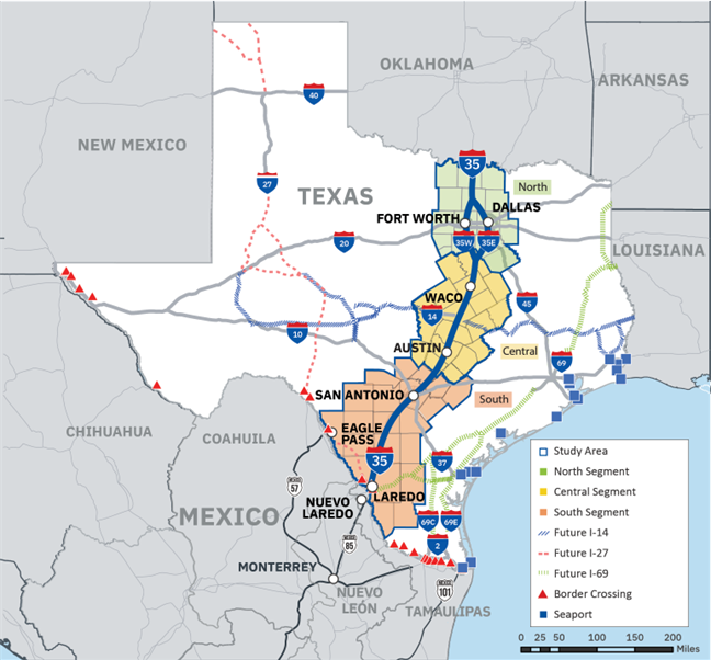 Map of I-35 corridor.