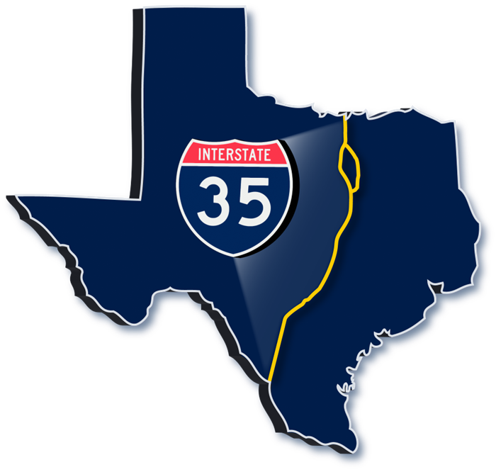 Map of Texas showing I-35 Interstate
